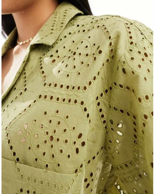 Iisla & Bird Green Oversized Broderie Beach Shirt