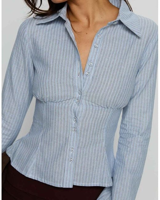 Princess Polly Blue Cottesloe Long Sleeve Fitted Shirt