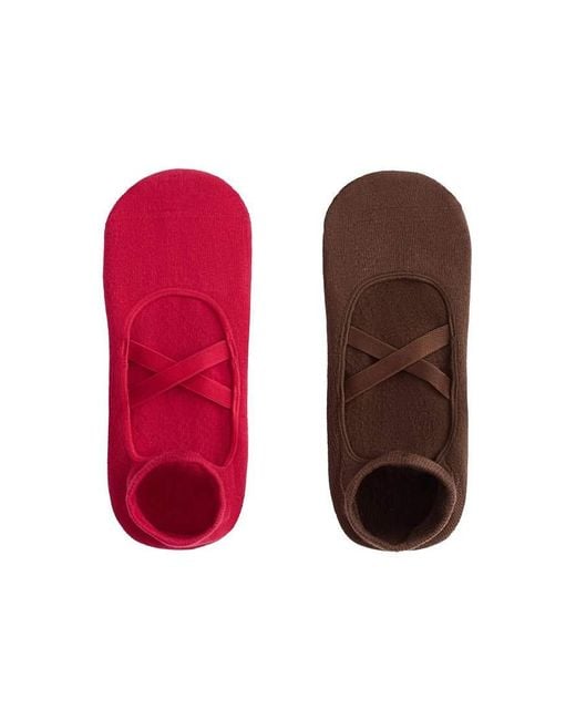 Oysho Red 2 Pairs Of Cotton Blend Yoga And Pilates Sneaker Socks With Crossover Straps