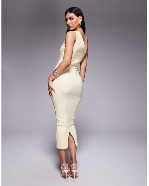 Vesper Gray Bengaline One Shoulder Strap Bodycon Midaxi Dress