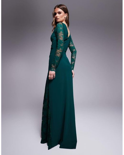 Goddiva Blue Lace Wrap Maxi Dress