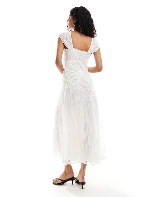 ASOS White Asymmetric Bodice Lace Midi Dress