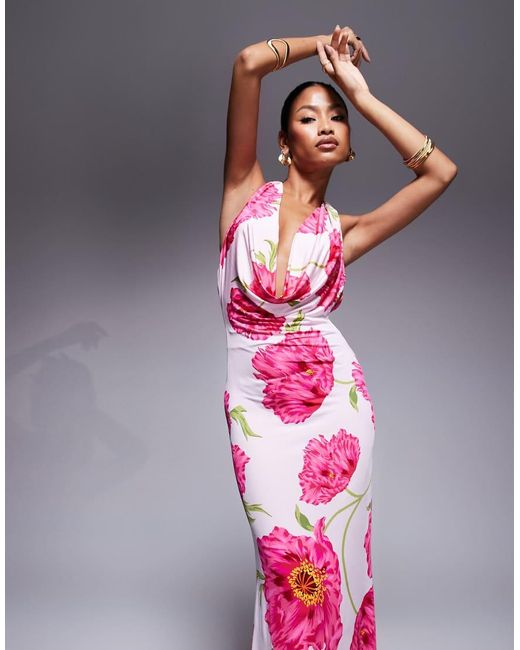 Vestito Lungo Con Scollo Ad Anello Allacciato Al Collo di AFRM in Pink