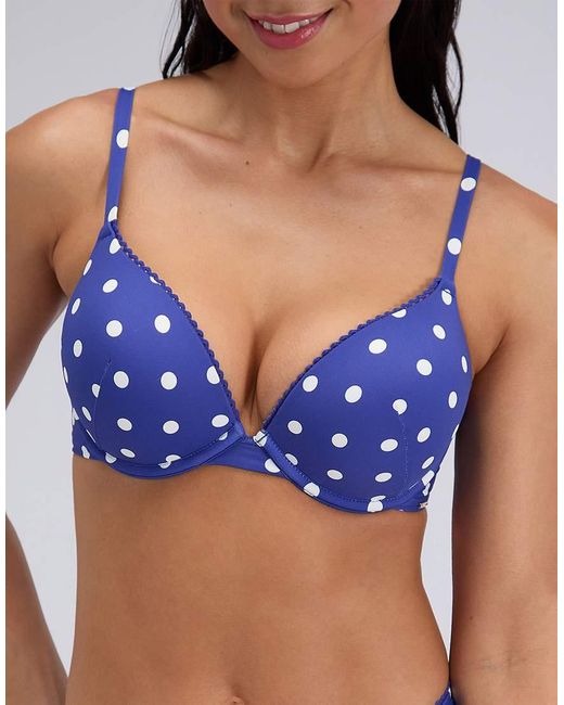 Boux Avenue Blue Hydra Super Push Up Bikini Top Summer Plunge Swimwear