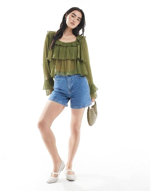 Miss Selfridge Green Chiffon Layered Tie Front Top