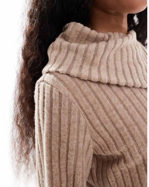 Vero Moda Top Van Geribbelde Jersey Met Omgeslagen Hals in het Brown