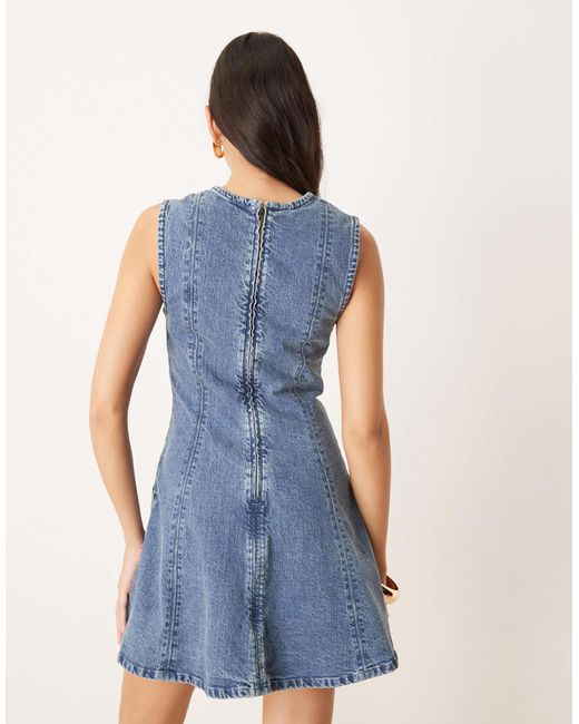 Abercrombie & Fitch Blue High Neck Fit & Flare Panelled Mini Dress