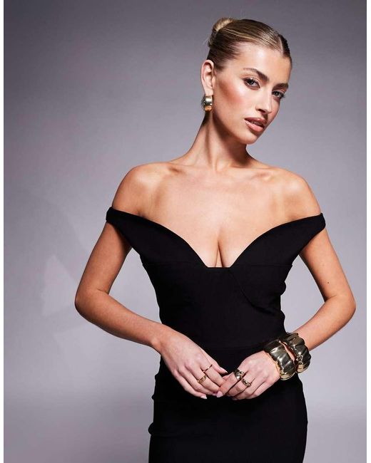 Vesper Black Bengaline Sweetheart Neckline Midaxi Dress