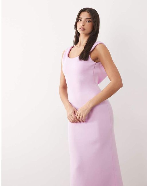 ASOS Pink Structured Scoop Neck Maxi Dress With Open Back