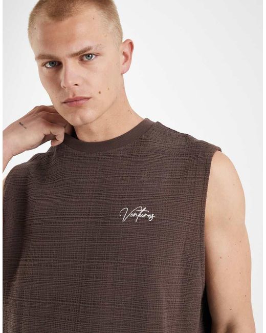 ASOS Brown Heavyweight Oversized Tank With Text Graphic for men