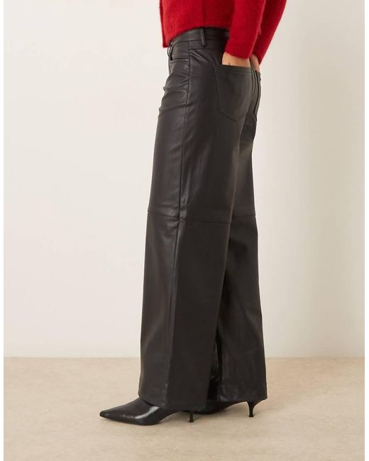 Vila Red Wide Leg Faux Leather Trousers With Seam Details