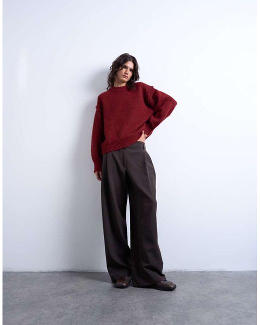 TOPSHOP Red Knitted Wool Blend Fluffy Exposed Seam Easy Jumper