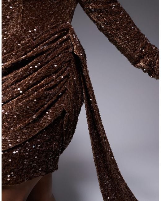 ASOS Brown Curve Velvet Sequin Drape Side Mini Dress