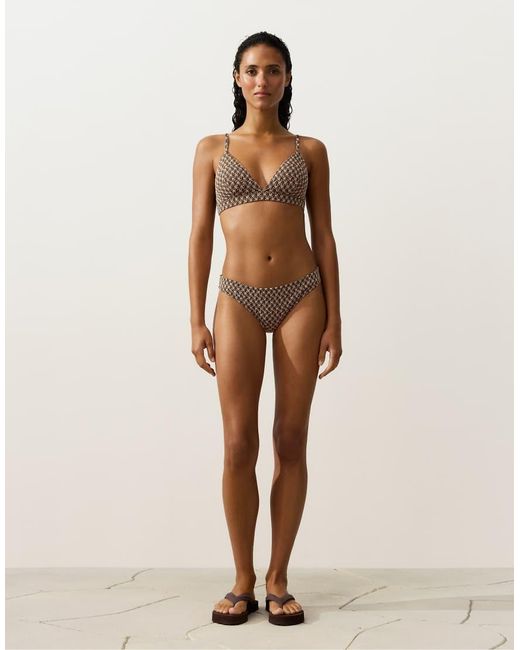 Oysho Brown Floral Jacquard Triangle Bikini Top
