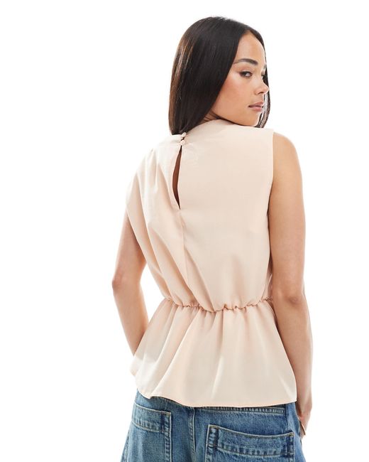 ASOS Natural Cowl Neck Sleeveless Top With Twist Waist Detail
