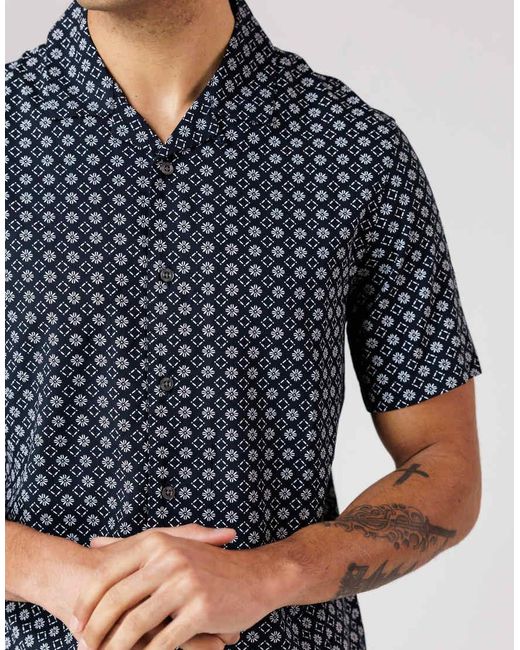 French Connection Blue Square Floral Print Short Sleeve Shirt for men