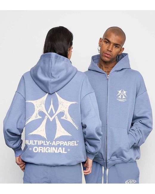 Sudadera Azul Viento Extragrande Con Capucha Y Cremallera Sketch De Multiply Apparel de color Blue