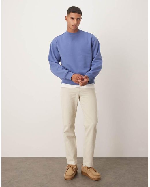 ASOS Blue Relaxed Drop Shoulder Sweatshirt With Woven Label Detail for men