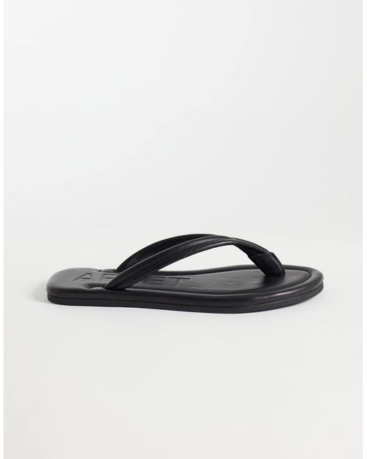 ARKET Blue Premium Leather Square Toe Flat Flip Flop Thong Sandal