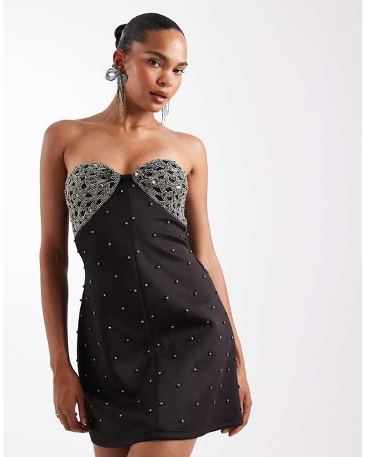 ASOS Black Embellished Bandeau Studded Mini Dress