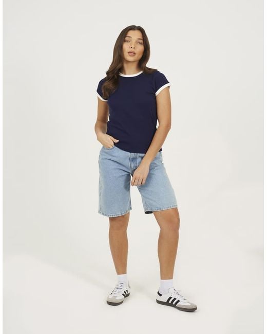 Brave Soul Blue Cotton Rich Contrast Trim T-Shirt