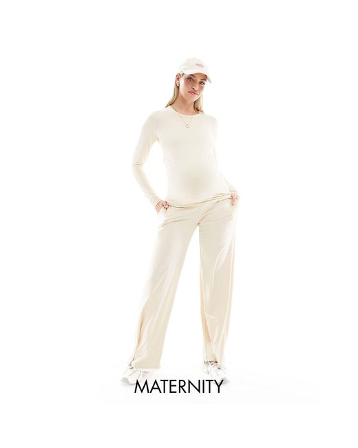 Mamalicious maternity - pantaloni beige mélange a fondo ampio con fascia sopra il pancione di Mama.licious in White