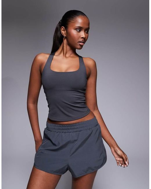 4505 Blue Active High Support Running Vest With Inner Bra And Adjustable Straps