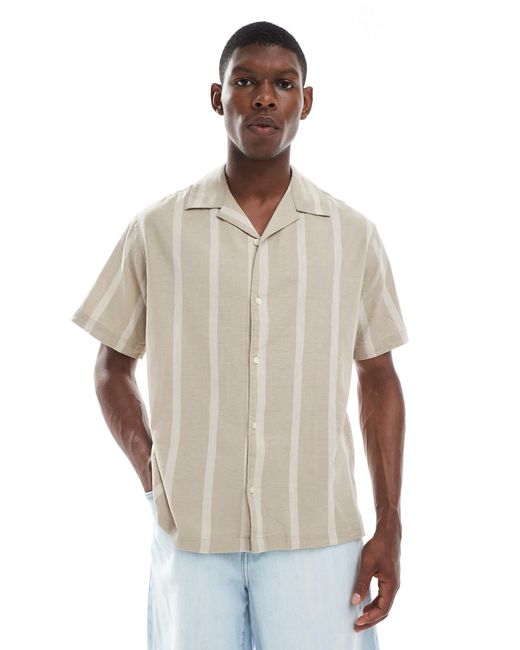 Chemise rayée en lin mélangé Jack & Jones pour homme en coloris White