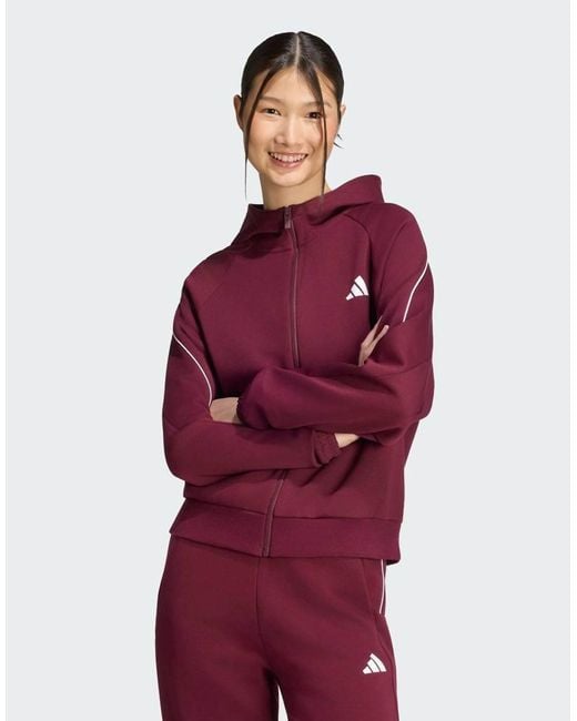 Adidas Originals Red Stadium Small Logo Full Zip Hoodie