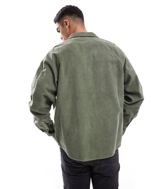 ASOS Green 90s Oversized Cord Shirt With Square Collar for men