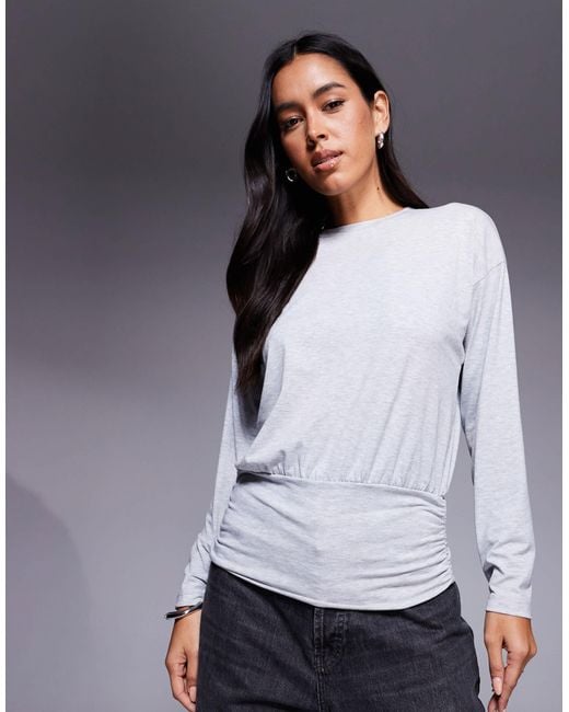 ASOS Gray Cinched Waist Batwing Top