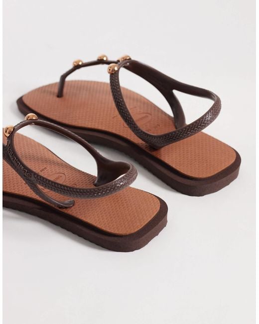 Havaianas Brown Square Toe Studded Flip Flops