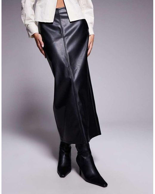 ASOS Blue Faux Leather Seam Detail Maxi Skirt