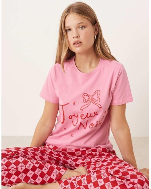 Threadbare Pink Short Sleeve Noel Print Pyjamas With Pattern Pants