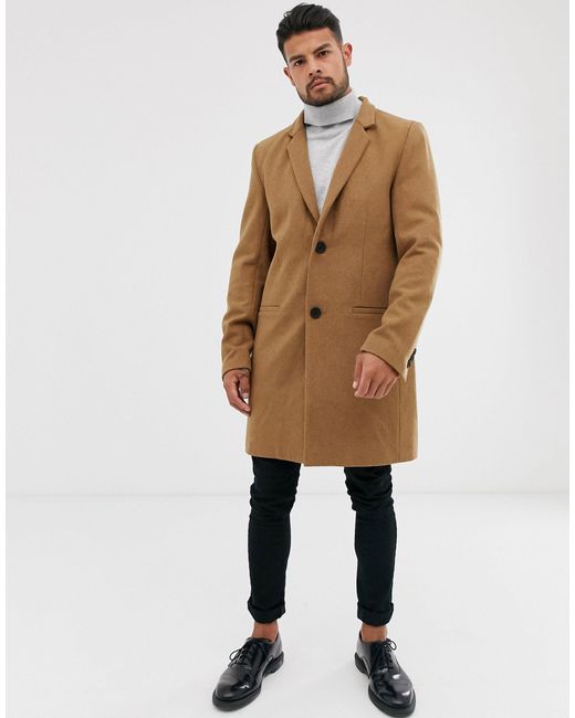Only Sons Wool Mix Overcoat in Brown for Men Lyst Australia