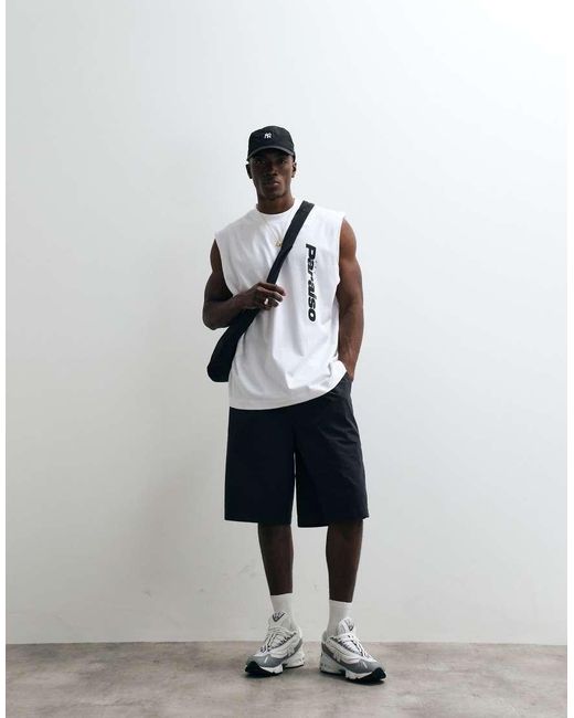 ASOS White Oversized Sideways Tank With Text Graphic for men