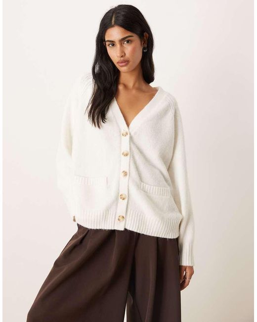 Abercrombie & Fitch White Cable Knit Dad Cardigan