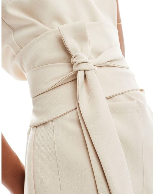 In The Style Natural Structured Pocket Detail Belted Mini Dress
