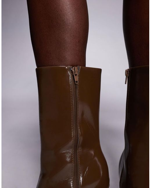 Everly - bottines à talon et bout carré - olive ASOS en coloris Brown