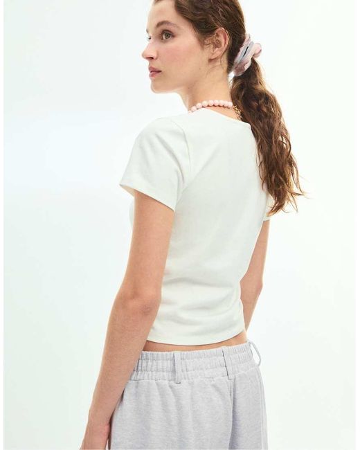 Stradivarius White Knot Detail Short Sleeve T-shirt