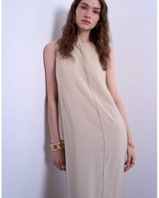 TOPSHOP Purple High Neck Open Back Chuck On Cupro Midi Dress