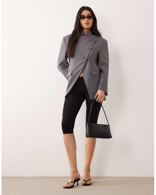 ASOS Gray Funnel Neck Wrap Blazer With Mandarin Buttons