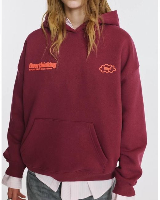 Pull&Bear Red Overthinking Graphic Hoodie