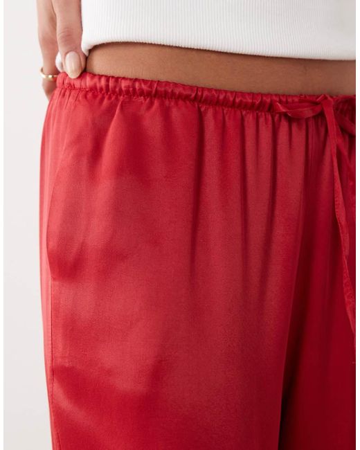 ASOS Red Satin Wide Leg Pull On Trouser