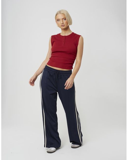Brave Soul Red Sleeveless Button Neck Top With Ruched Detail