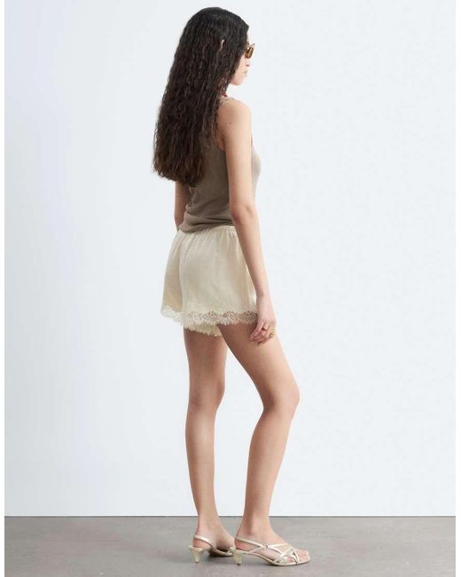& Other Stories Green Jacquard Satin Shorts With Lace Trim