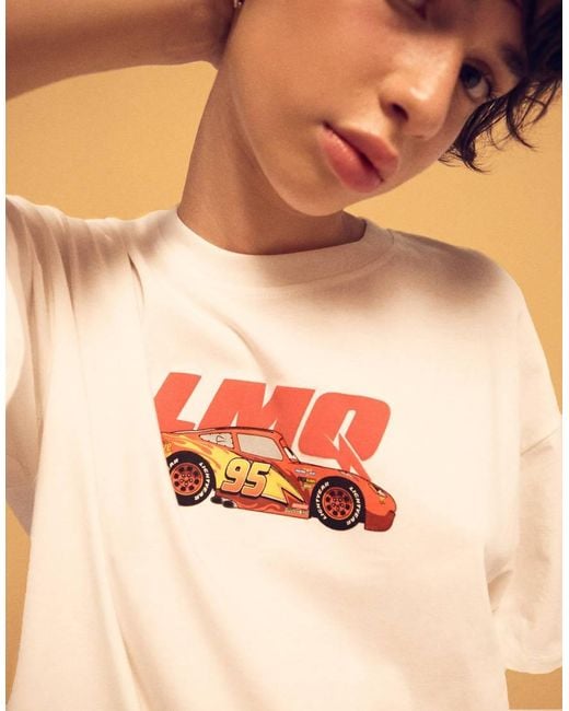 Bershka Orange Cars Short Sleeve Print T-shirt