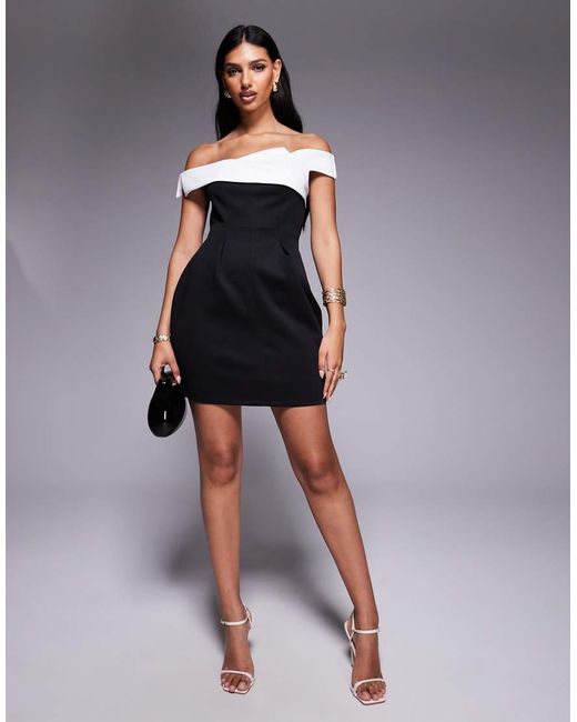 ASOS Gray Bardot Contrast Bust Panel Mini Dress