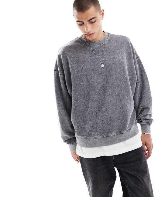 Bershka Gray Textured Sweatshirt for men