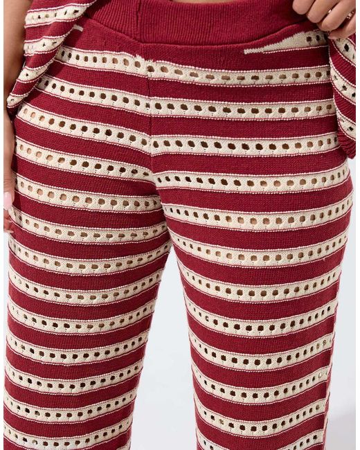 Yours Clothing Red Stripe Knitted Wide Leg Trousers